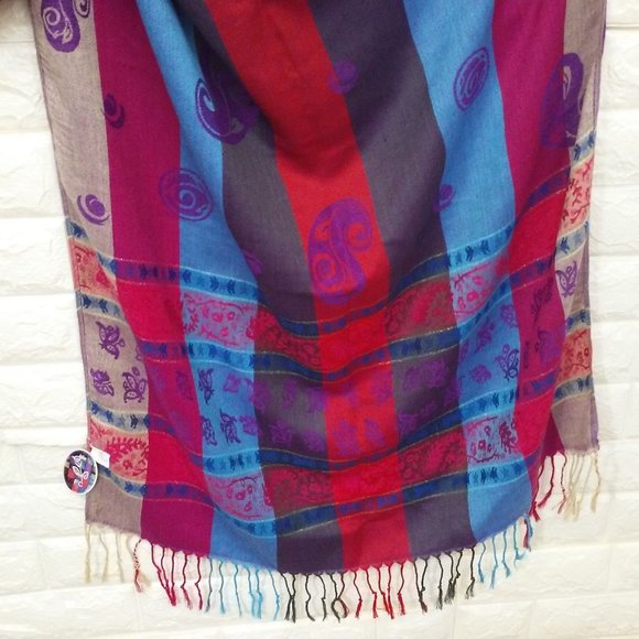 NWT Paisley Striped Floral Pashmina-style Scarf Wrap 27" x 70" Fringe Polyester - Picture 8 of 12